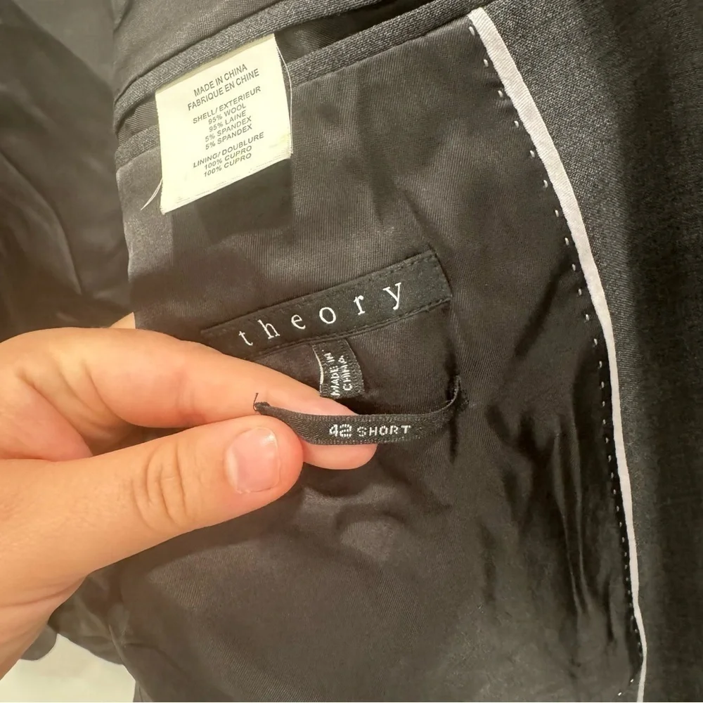 Theory Sport Jacker Blazer Dark Grey Wool 42 Short 2-Button